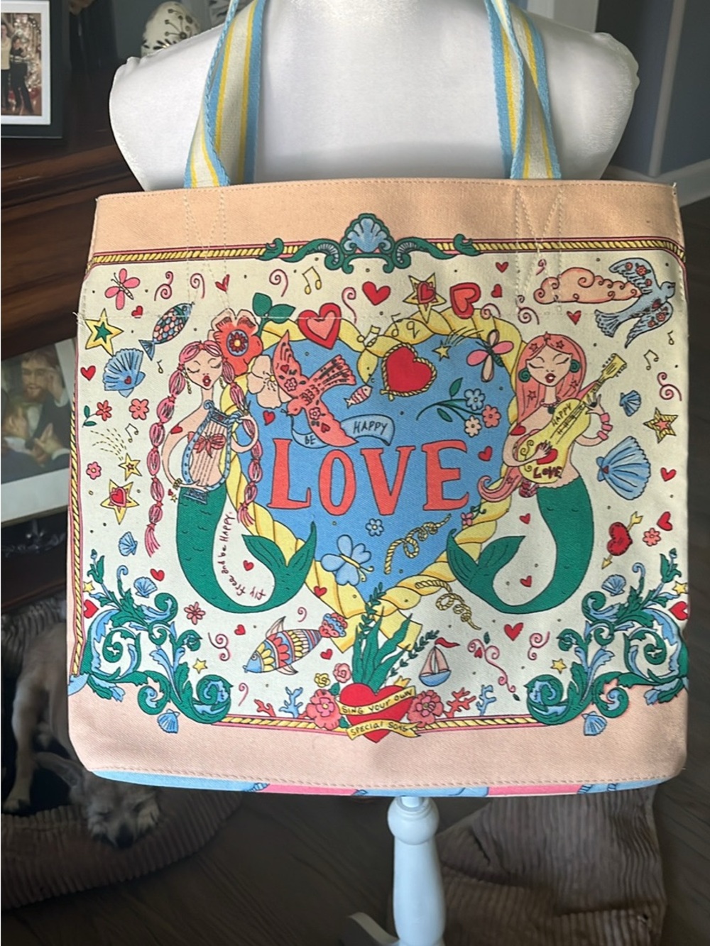Brighton Multicolor Mermaid Love Canvas Tote with Cream Base